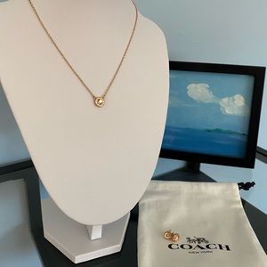 Coach Crystal Pendant Necklace and Flower Earrings Set in rose gold
